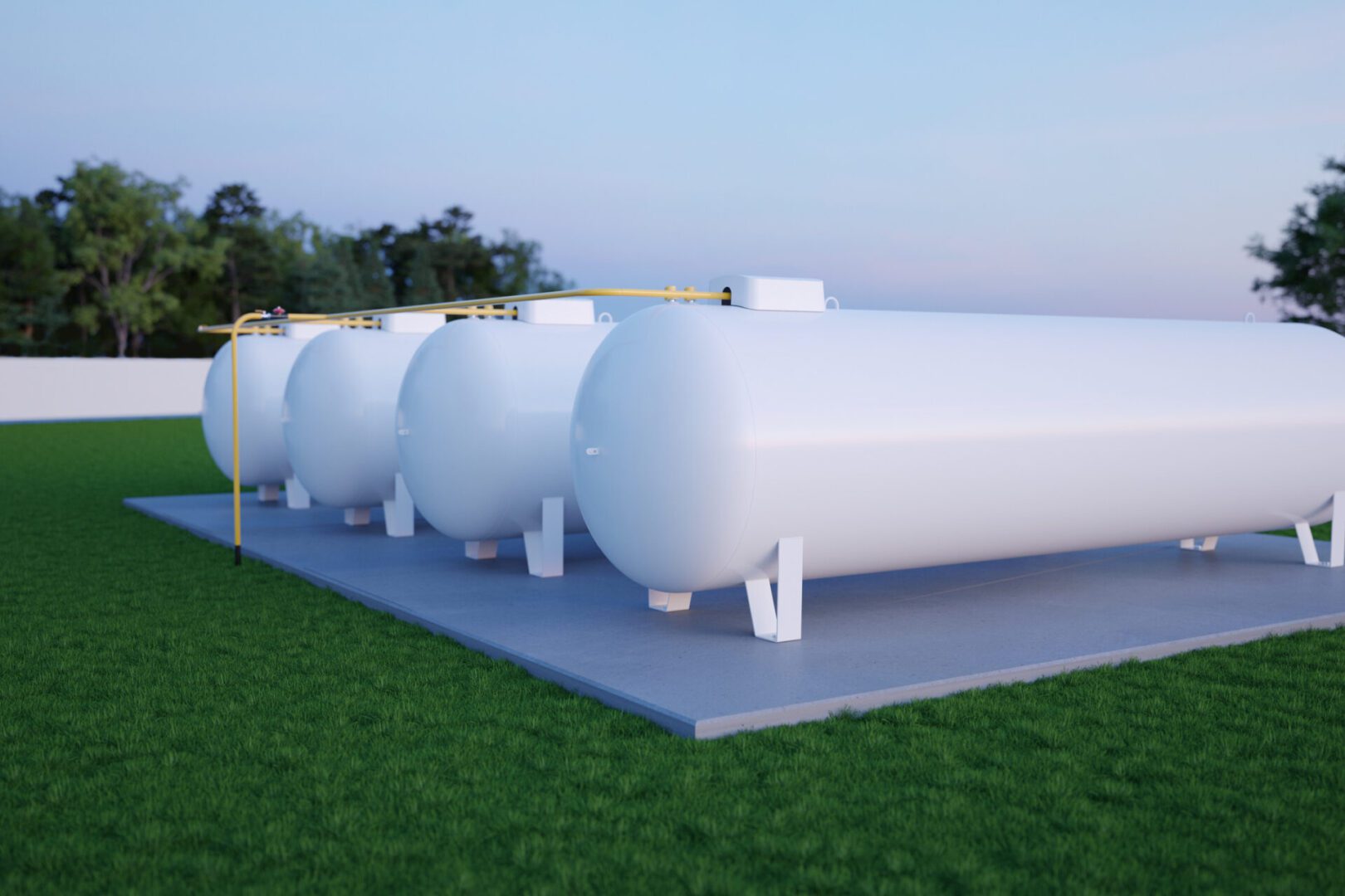 Large white gas storage tanks